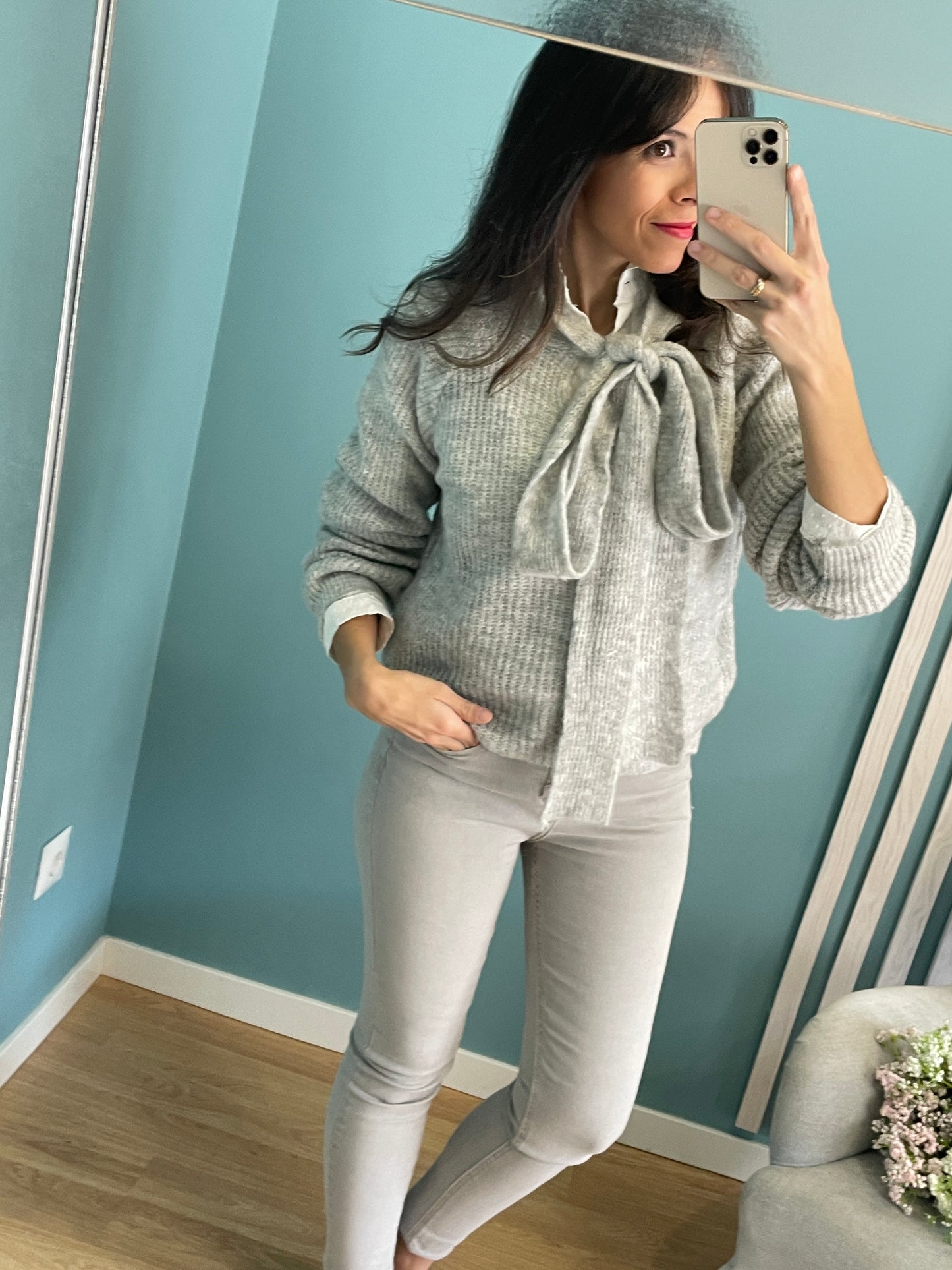 Gray bow sweater