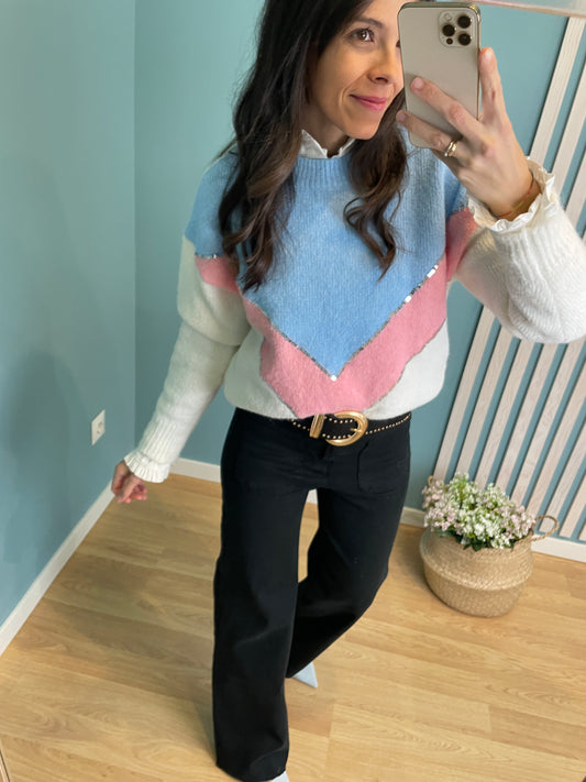Teresa blue&amp;pink sweater